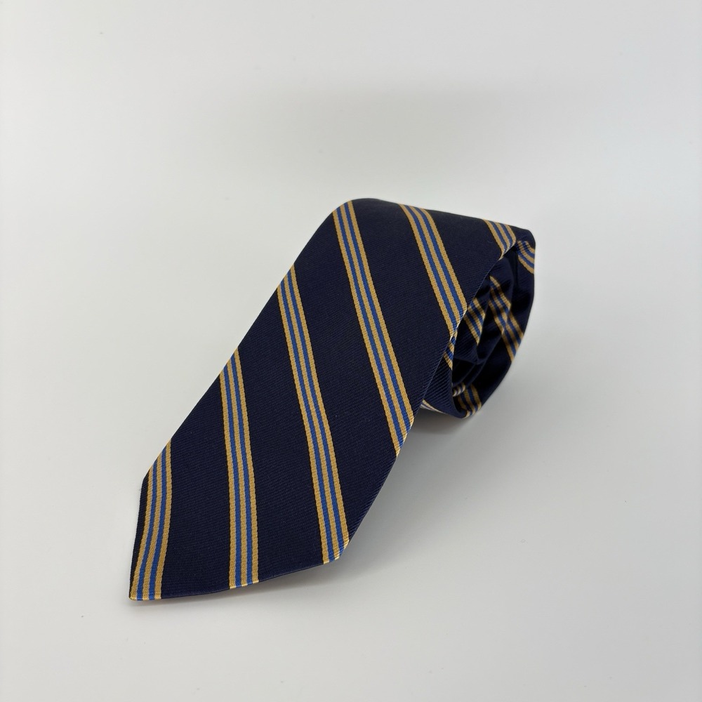 Brooks Brothers "346" Navy Blue/Yellow Striped All Silk Rep Tie